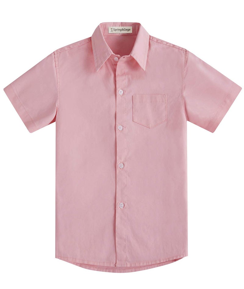 Spring&Gege Boys Pocket Dress Shirt Button Down Solid Kids Casual Cotton Top, Pink, 7-8 Years - Image 1